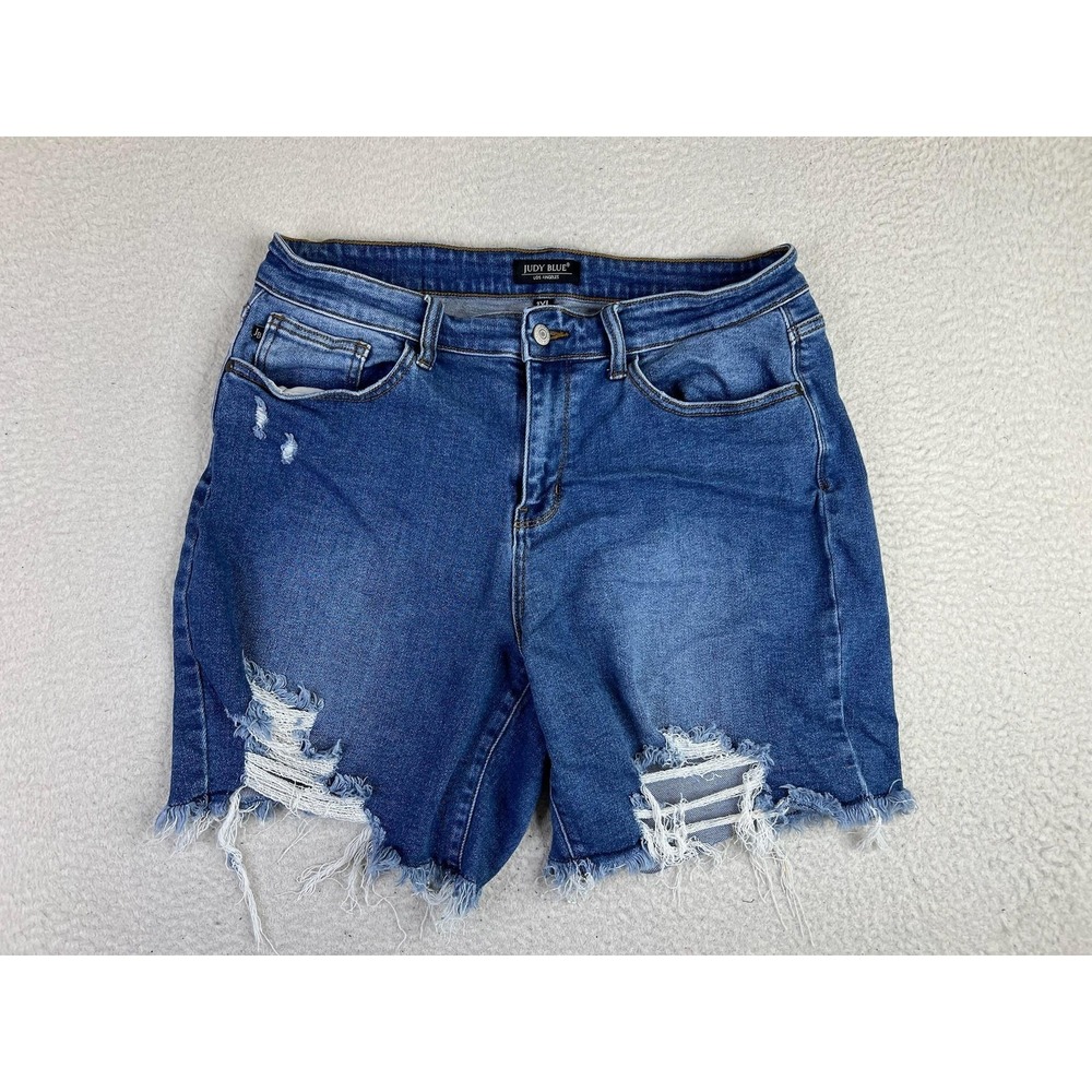 Judy Blue Womens Distressed Denim Cutoff Shorts Blue JB15280MD Size 1XL 7 Inseam